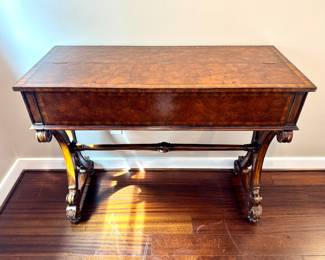 $2,000 - Maitland Smith Regency style flip top desk with embossed oval on top - 45x19x36