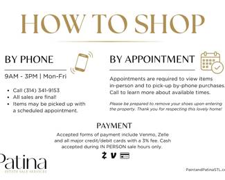 Shop this sale by-phone or by-appointment. KINDLY, WE ASK THAT YOU CALL vs TEXT so we can learn what items you are interested in and better assist you.