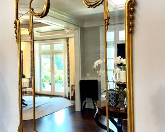 Antique French carved gold mirror, large scale format. Very fragile! 43L x 71H. $2800