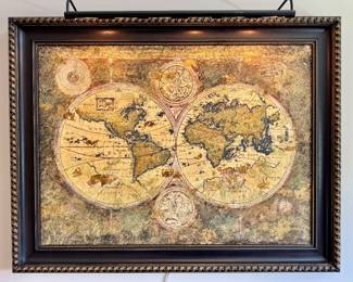 $1000 - Artist Signed. R. Hoqlund mixed-media, "Map Major" - 51x40. Art light included.