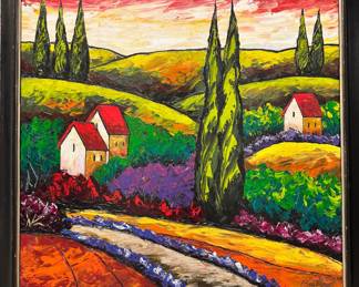 $600 - Large format decorator art. Tuscan style hills oil, 47” x 48” (#4)