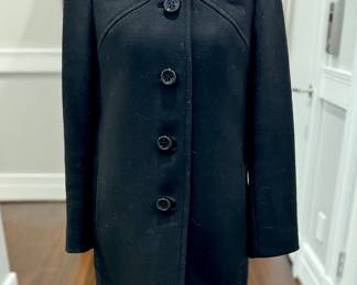 $150 - Kate Spade black wool coat, bow front with leopard print lining, size 2.
