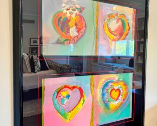 Peter Max “Hearts I and Hearts II” serigraphs framed together, with COA - 45L x 51H (includes frame). Call to inquire.