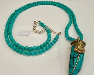 SOLD - Happy Buddha elephant necklace, 44" long.