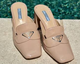 $360 - Prada patent mules, size 38.5. Box included.