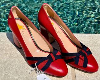 $300 - Gucci red Web Accents pumps, size 38