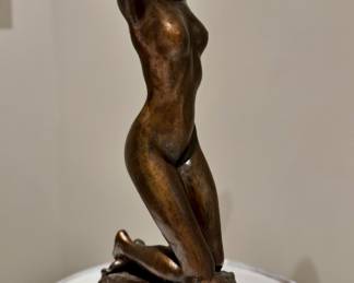 $200 - A. Rodin kneeling female nude figurine painted in bronze - 17" tall