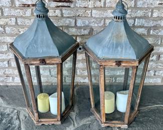 $120 - Pair of Large wooden lanterns, perfectly weathered - 15L x 32H