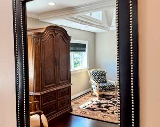$300 - Large black mirror with wood leather and silver nailheads - 38x48