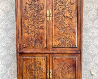 $800 - Vintage Relief-carved chinoiserie cabinet by Herendon, 40x20x74