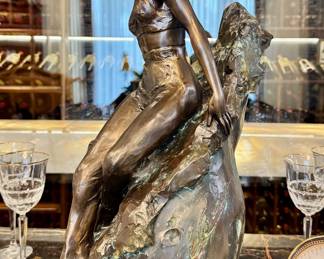 $600 - Artist signed figural bronze sculpture, 8L x 9W x 21H
