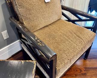 $550 - Vintage Baker Furniture cane-back chinoiserie painted lounge chair from Milling Road Collection, 31L x 25W x 35.5H (some fading noted)