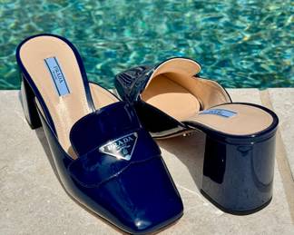 $360 - Prada navy patent pumps, size 38.5. Box included.
