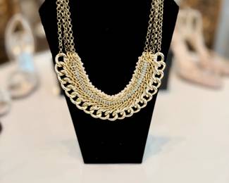 SOLD - Stunning necklace in soft cream and gold, 20" long.