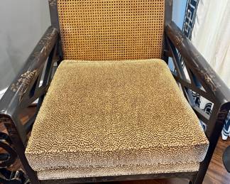 $550 - Vintage Baker Furniture cane-back chinoiserie painted lounge chair from Milling Road Collection, 31L x 25W x 35.5H (some fading noted)