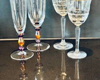 Left to right ($108 - Set of 10 Mikasa tall wine glasses - 9" tall) ($132 - Set of 6 Lenox Classic Regency Stemware - 8" tall) ($132 - Set of 6 Lenox Regency Stemware - 7.25" tall)