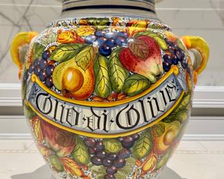 $800 - Artistically large Olio d’ Olivia urn, 19” wide x 23” tall