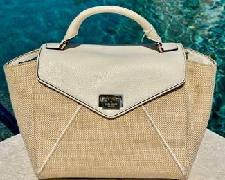 $74 - Large Kate Spade wicker & cream bag 14.5") Minor spot cleaning recommended.