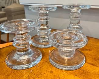 $200 - Set of four Krosno “Claro” candleholders, 1 at 3” tall, 1 at 4” tall, 2 at 6” tall