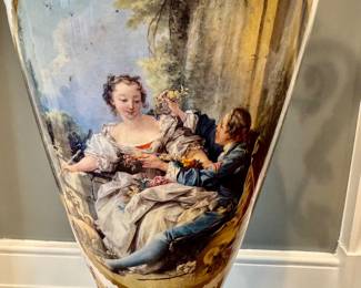 $2,600 - Limoges gold plated urn designed in “se’vres style”, 15L x 9W x 33H, 40” tall, 33” tall without lid (lid is cracked)