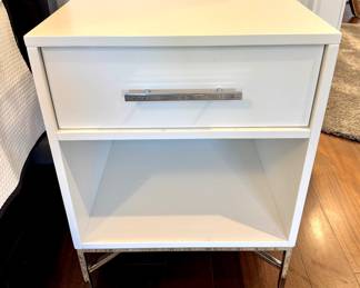 $650/Pair of West Elm one drawer nightstands in white and chrome - 20L x 18W x 26H