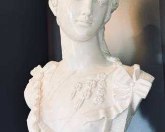 $700 - Polished natural stone classical style female bust sculpture, 14L x 6W x 24H