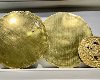 $300 - Three piece wall sculpture finished in gold leaf made in the Philippines - small 12" diameter, large 21" diameter