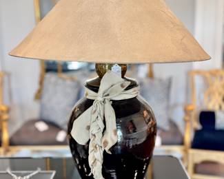 $300 - Ceramic and brass table lamp, 29.5” tall)