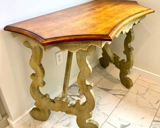 $550 - Demilve table with painted green base, 43L x 22W x 32H