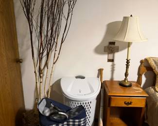decor, hamper, night stand, lamp