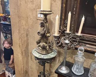 Ornate Metal and Marble Candelabra Pedestal