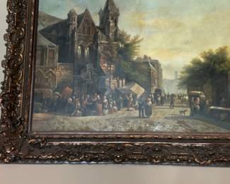 th Century European Town Square Oil Painting by Henry Schafer