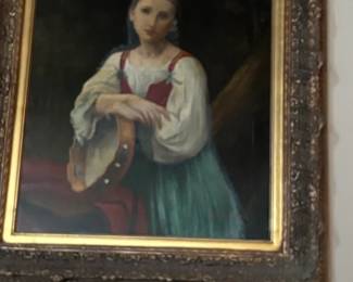 Oil Painting of a Girl with Tambourine, attributed to WilliamAdolphe Bouguereau