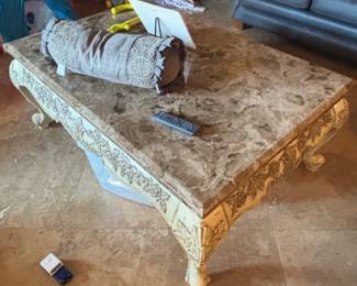 Ornate Italian Carved Marble Top Coffee Table