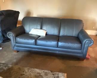LaZBoy Mackenzie Navy Leather Queen Sleeper Sofa
