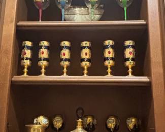 Vintage Bohemian Gilded Nutcracker Goblets and Decanter Set