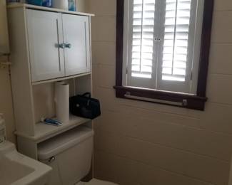 Over-toilet storage; old school toilet