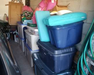 Bins full of holiday decorations