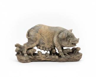 Cast Stone Sow and Piglets Garden Statue