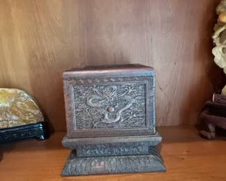 Chinese Carved Wood Dragon Stand with Celadon Incense Burner fifth image