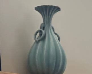 Arthur Percy for Gefle Celadon Glazed Fluted Vase with Ring Handles