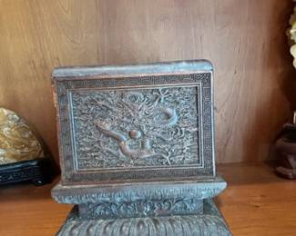 Chinese Carved Wood Dragon Stand with Celadon Incense Burner sixth image