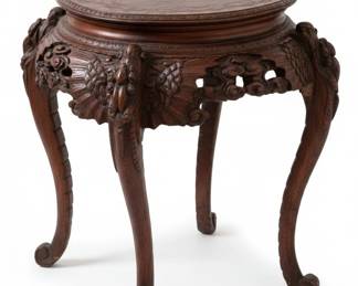 Antique Chinese Carved Rosewood Jardiniere Stand with Marble Top