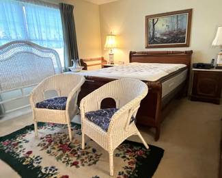 Pier One White Wicker Chairs & Headboard
