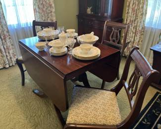 Antique Double Drop Leaf Table with 4 Chairs