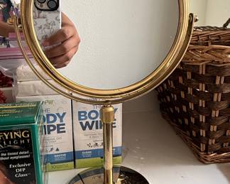 Vintage Brass Double-Sided Vanity Mirror