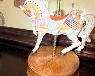 Vintage Patriotic Carousel Horse Music Box with Eagle and Flag Motif