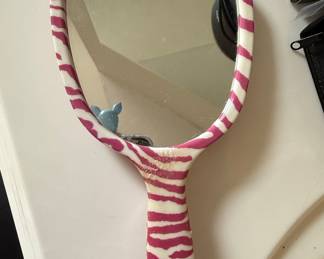Vintage Pink Zebra Print Handheld Mirror