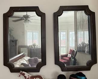 Pair of Traditional Dark Wood Scalloped Mirrors