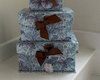 Nesting Gift Boxes with Blue Toile Pattern